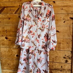 Victoria's Secret Light Blue Floral Pajama Set with Pink and Brown Accents